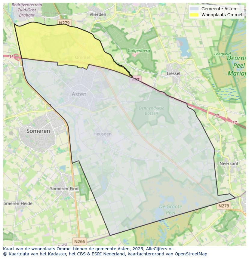 Afbeelding van de woonplaats Ommel op de kaart.