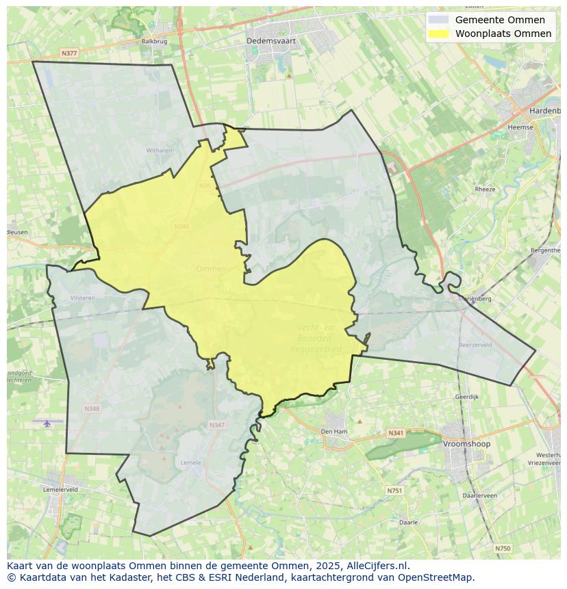 Afbeelding van de woonplaats Ommen op de kaart.