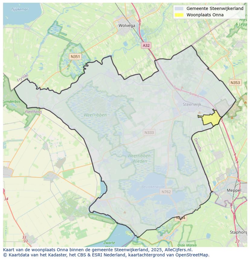 Afbeelding van de woonplaats Onna op de kaart.