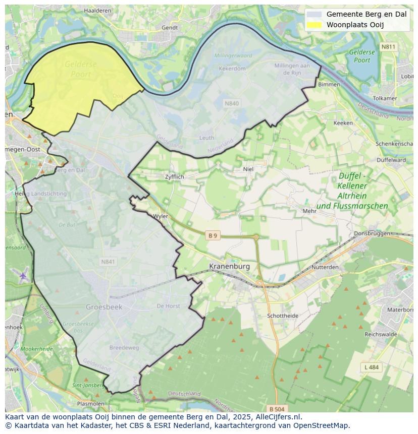 Afbeelding van de woonplaats Ooij op de kaart.