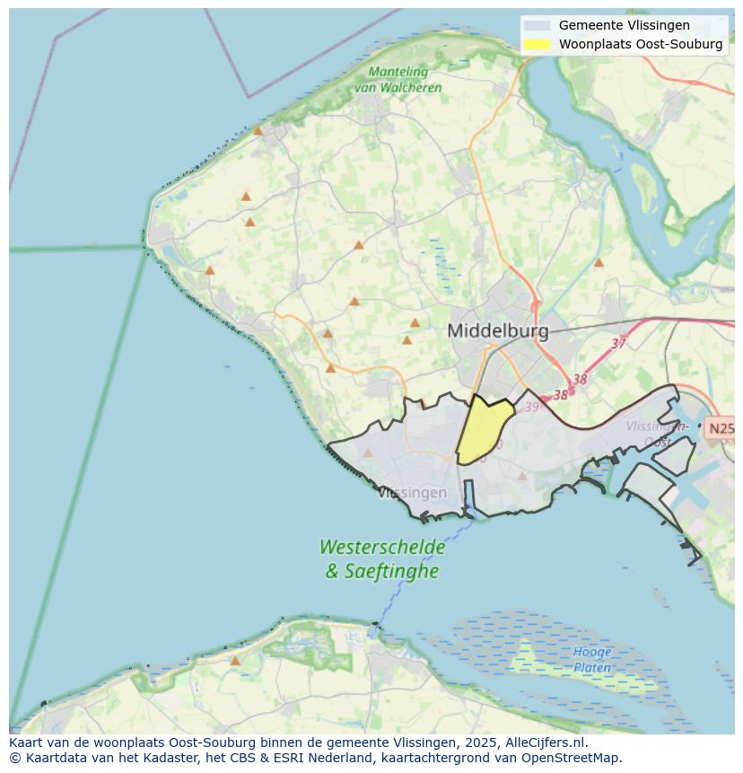 Afbeelding van de woonplaats Oost-Souburg op de kaart.