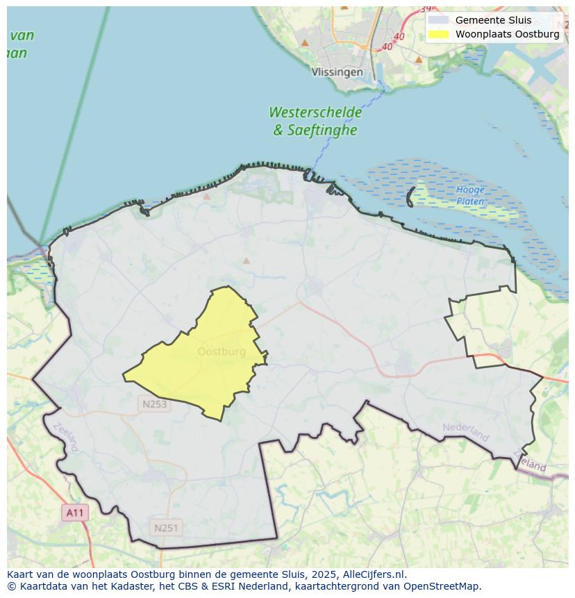 Afbeelding van de woonplaats Oostburg op de kaart.