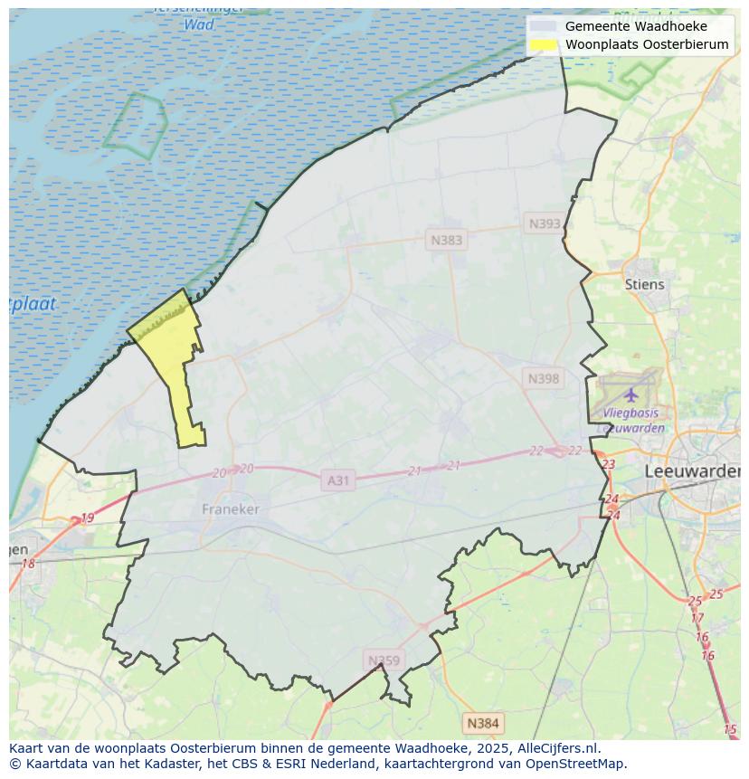 Afbeelding van de woonplaats Oosterbierum op de kaart.