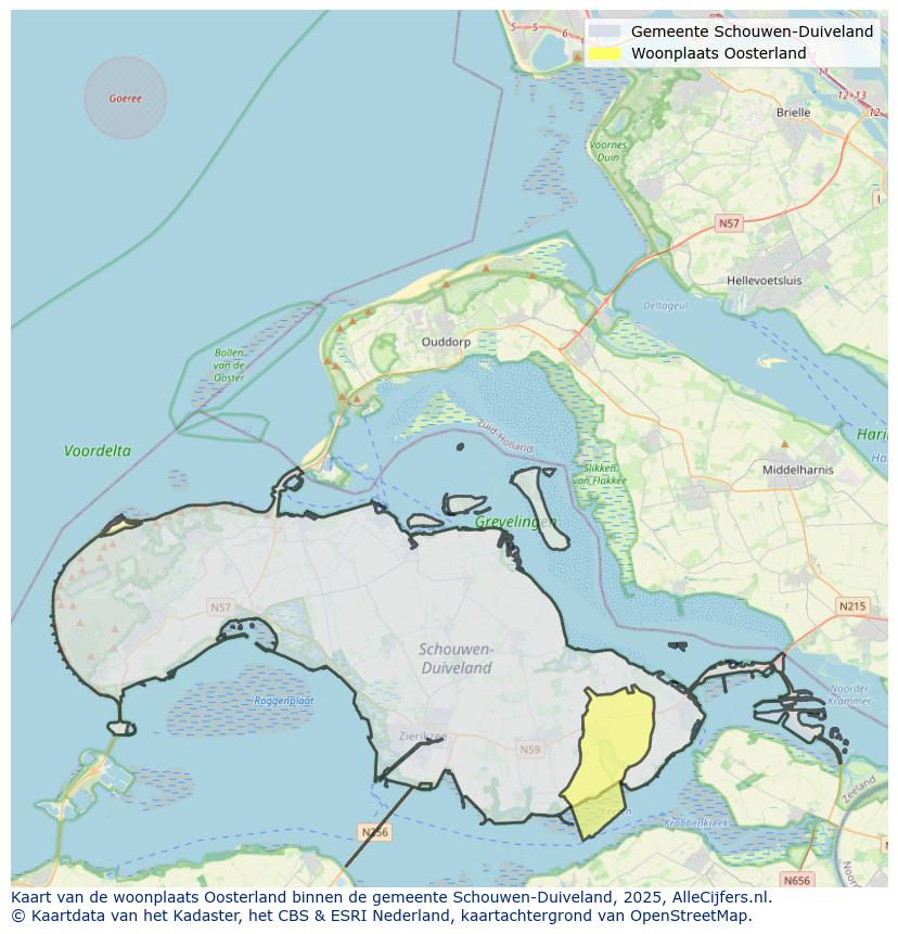 Afbeelding van de woonplaats Oosterland op de kaart.