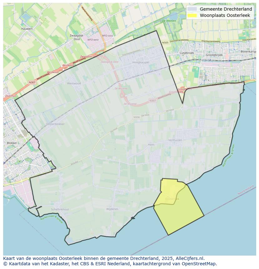 Afbeelding van de woonplaats Oosterleek op de kaart.