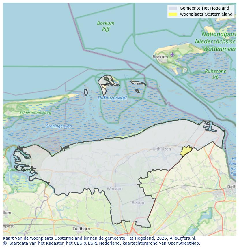 Afbeelding van de woonplaats Oosternieland op de kaart.