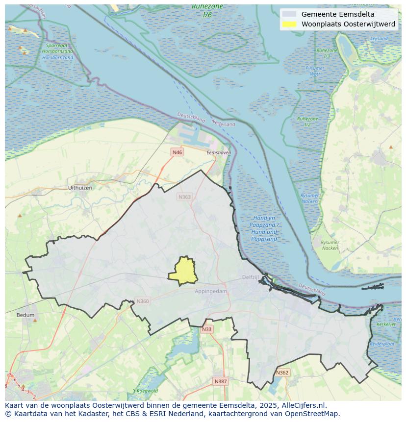Afbeelding van de woonplaats Oosterwijtwerd op de kaart.