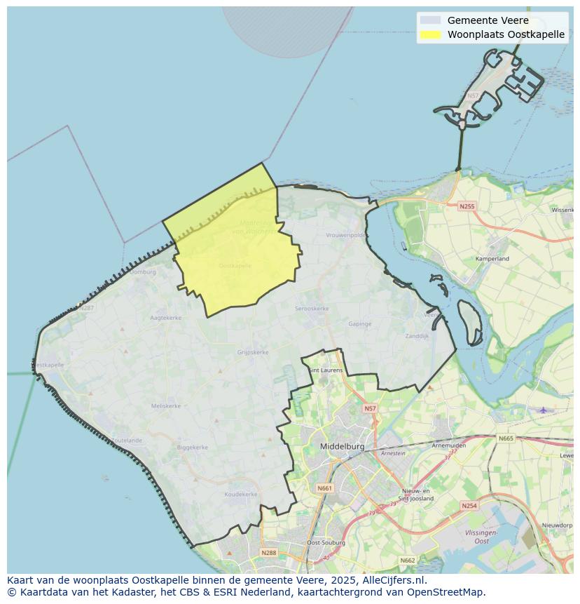 Afbeelding van de woonplaats Oostkapelle op de kaart.