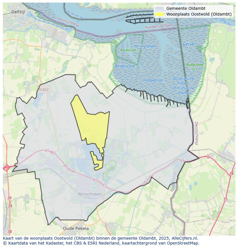 Afbeelding van de woonplaats Oostwold op de kaart.