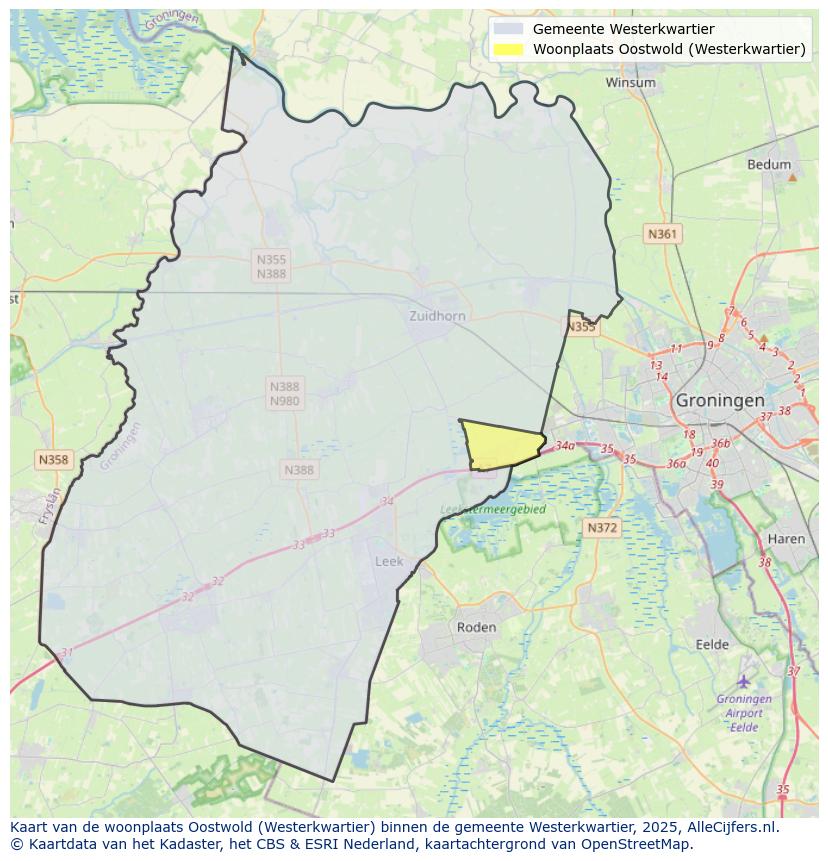 Afbeelding van de woonplaats Oostwold op de kaart.