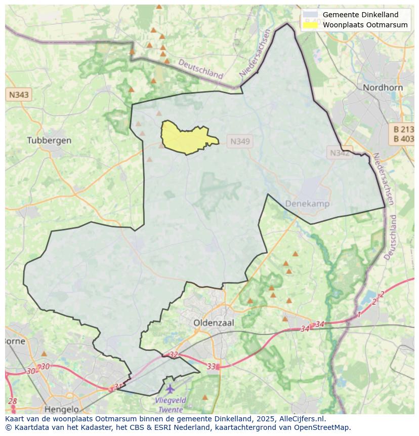 Afbeelding van de woonplaats Ootmarsum op de kaart.