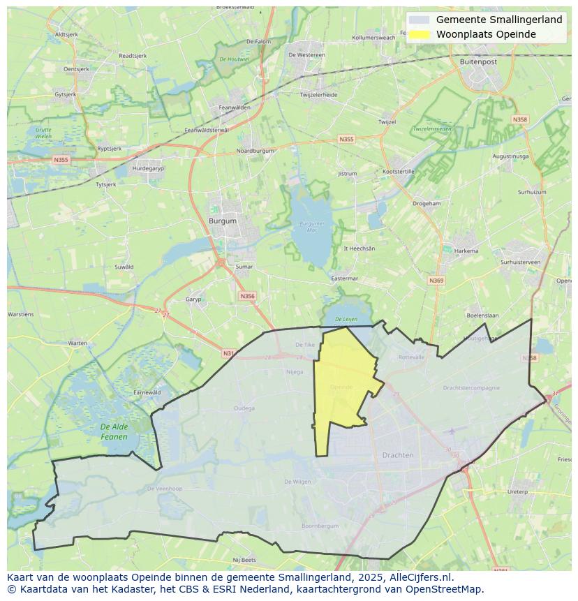 Afbeelding van de woonplaats Opeinde op de kaart.