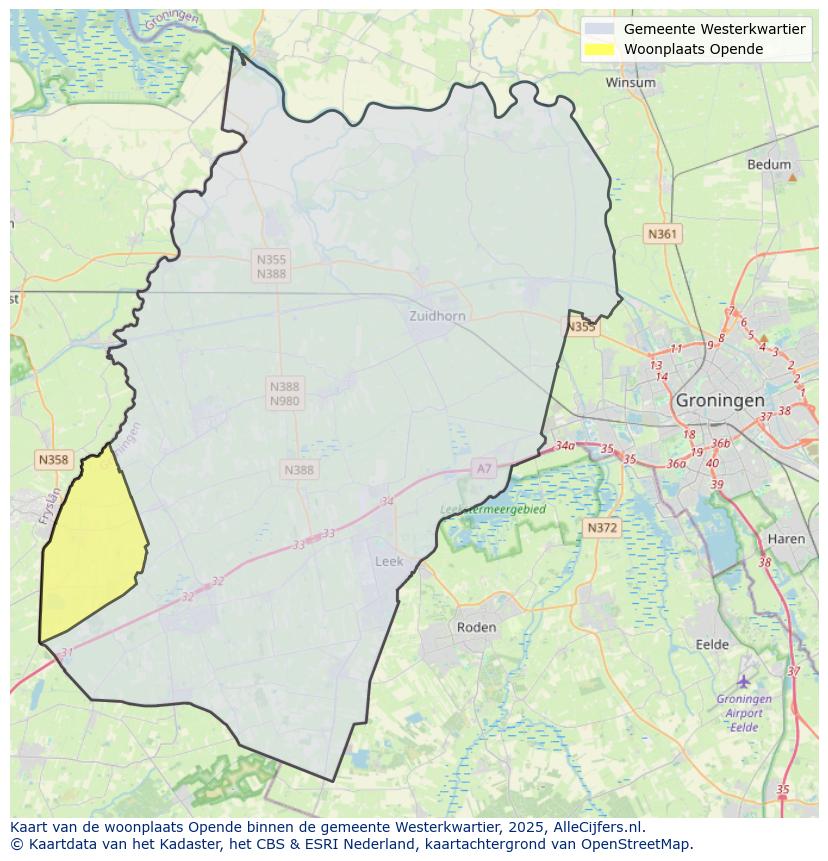 Afbeelding van de woonplaats Opende op de kaart.