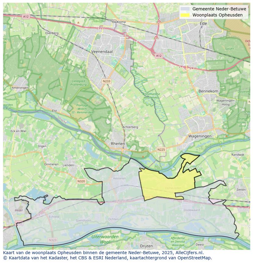 Afbeelding van de woonplaats Opheusden op de kaart.