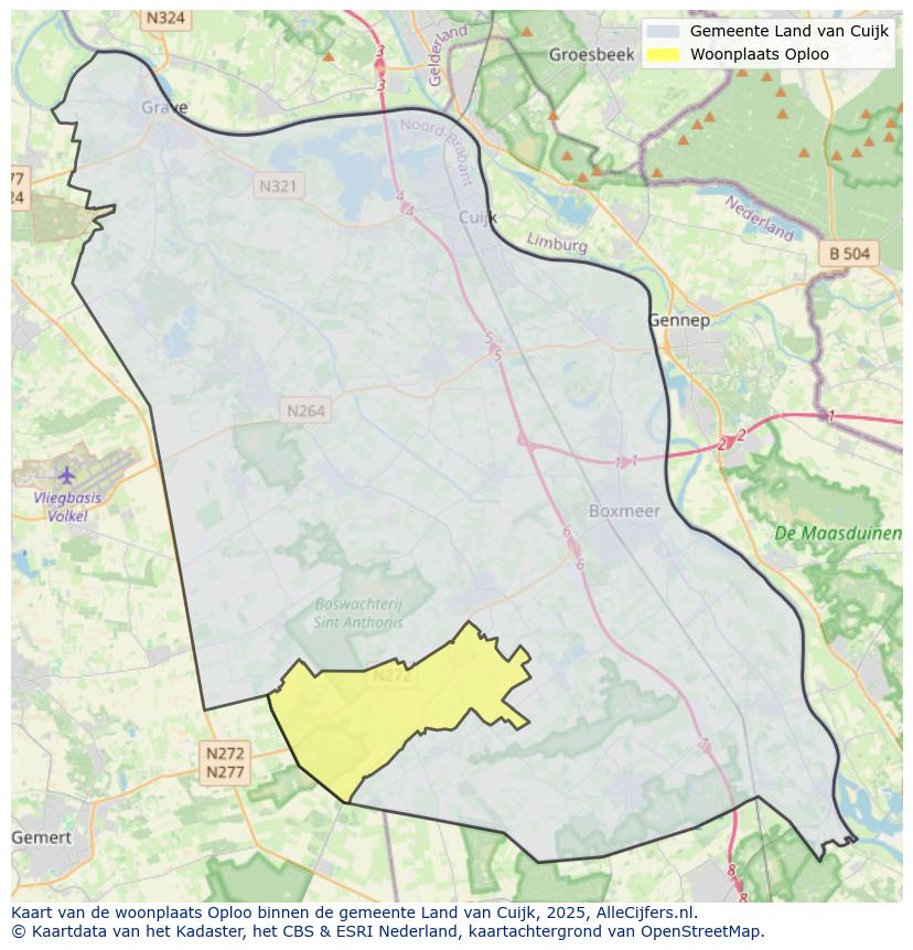 Afbeelding van de woonplaats Oploo op de kaart.