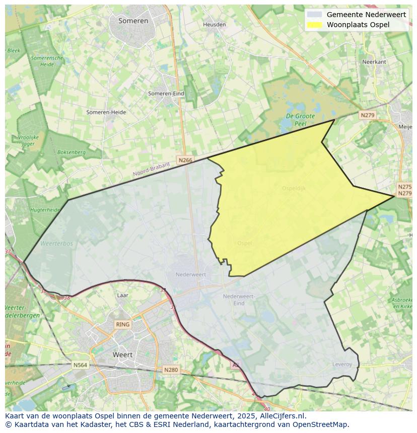 Afbeelding van de woonplaats Ospel op de kaart.