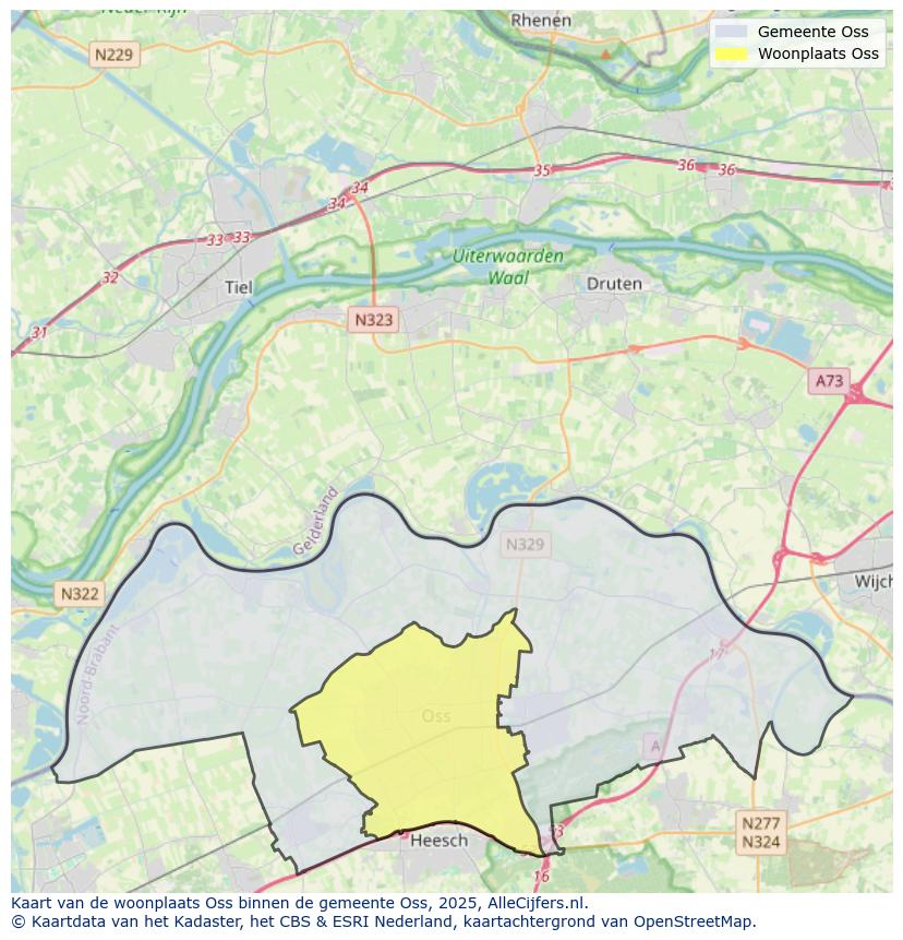 Afbeelding van de woonplaats Oss op de kaart.