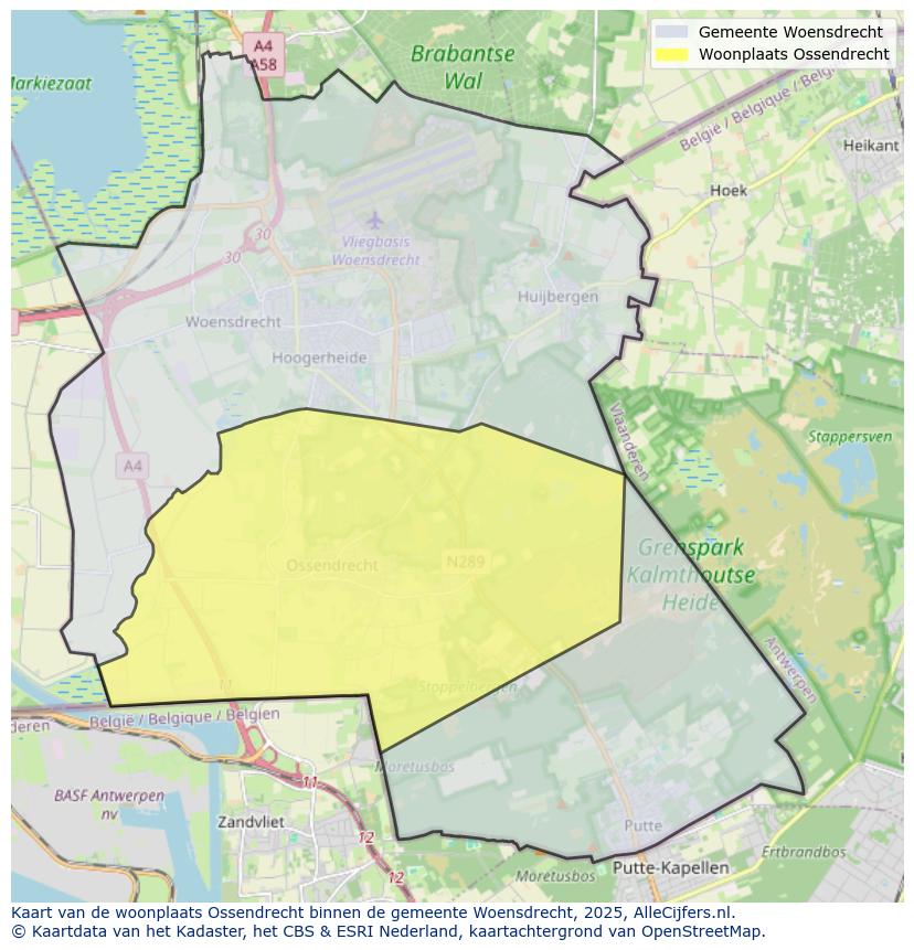 Afbeelding van de woonplaats Ossendrecht op de kaart.