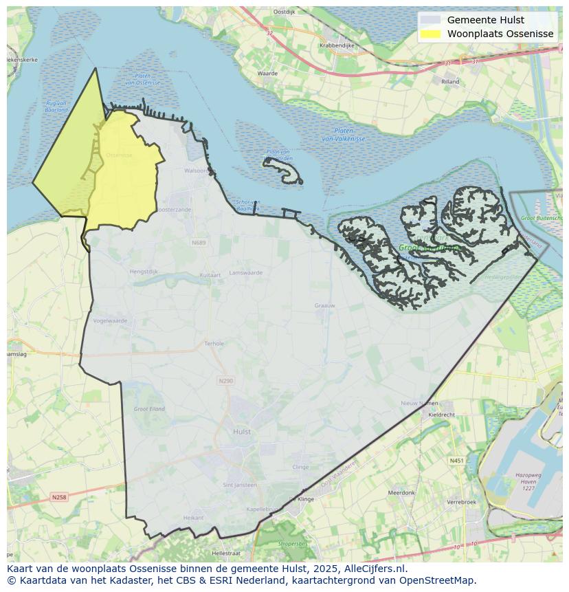 Afbeelding van de woonplaats Ossenisse op de kaart.