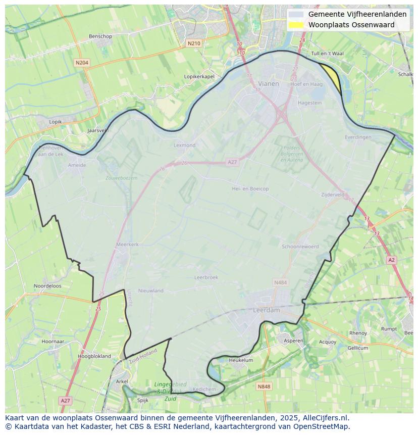 Afbeelding van de woonplaats Ossenwaard op de kaart.