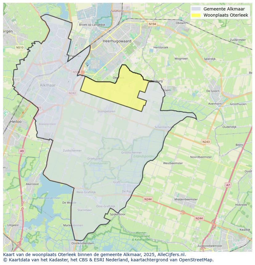 Afbeelding van de woonplaats Oterleek op de kaart.