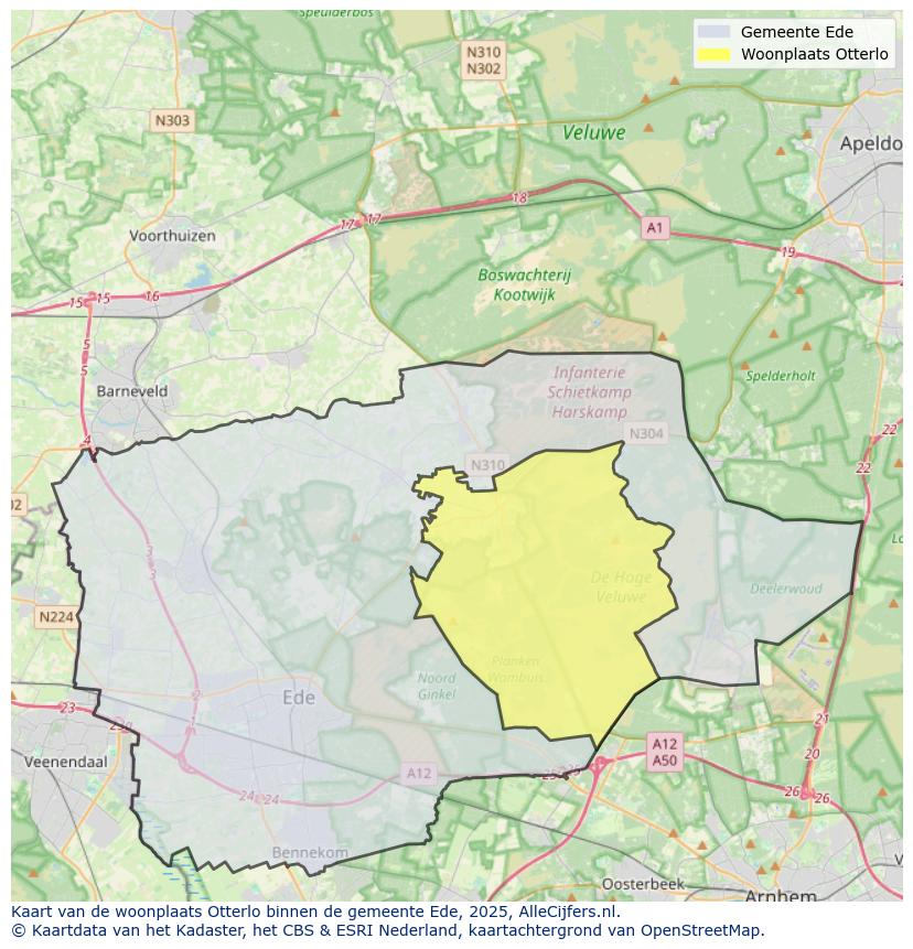 Afbeelding van de woonplaats Otterlo op de kaart.