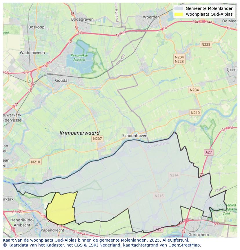 Afbeelding van de woonplaats Oud-Alblas op de kaart.