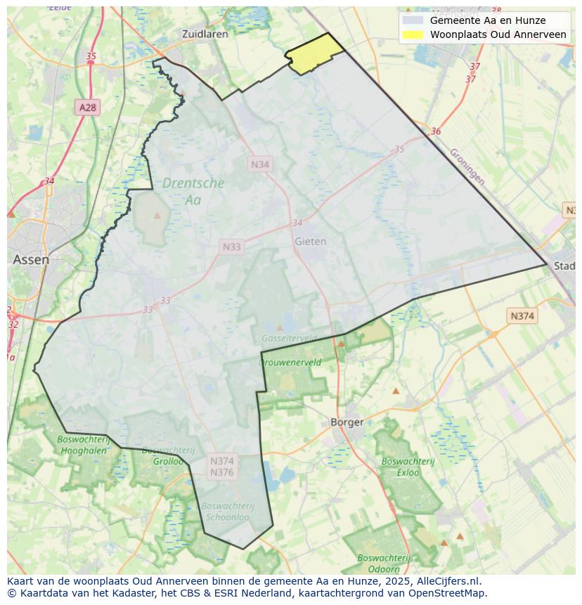 Afbeelding van de woonplaats Oud Annerveen op de kaart.
