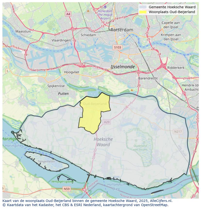 Afbeelding van de woonplaats Oud-Beijerland op de kaart.