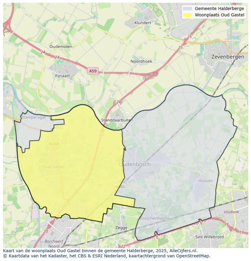 Afbeelding van de woonplaats Oud Gastel op de kaart.