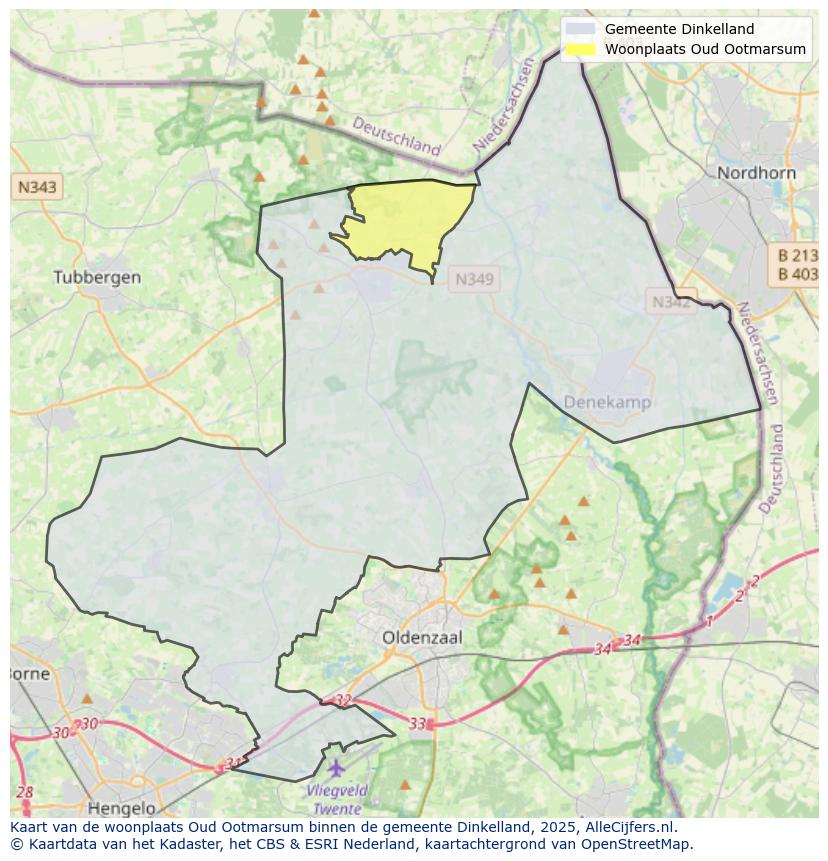 Afbeelding van de woonplaats Oud Ootmarsum op de kaart.