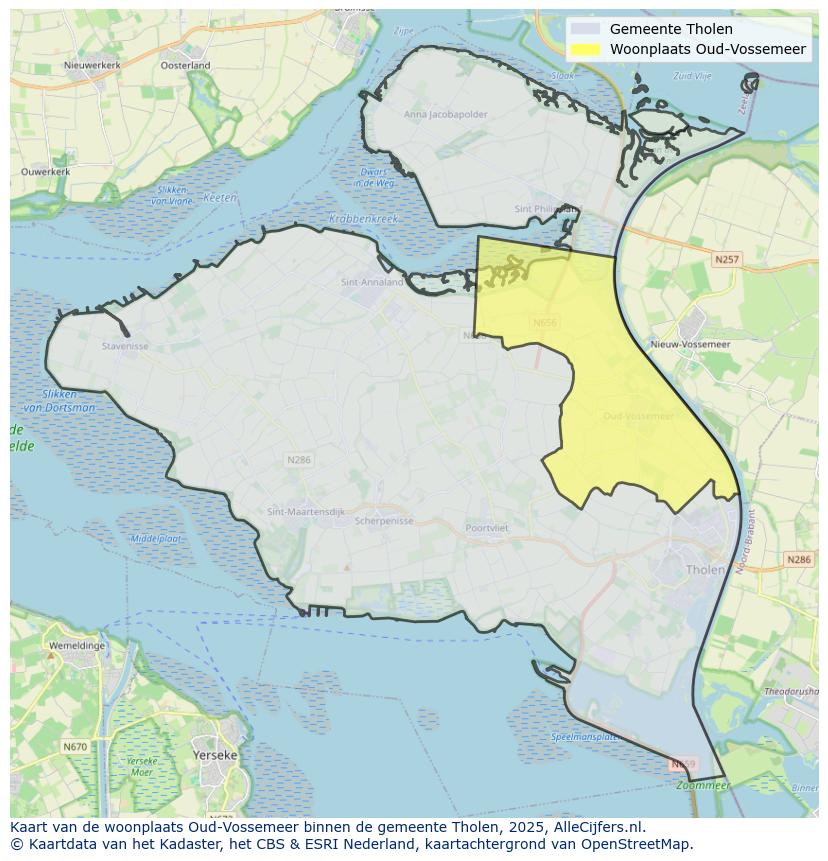 Afbeelding van de woonplaats Oud-Vossemeer op de kaart.