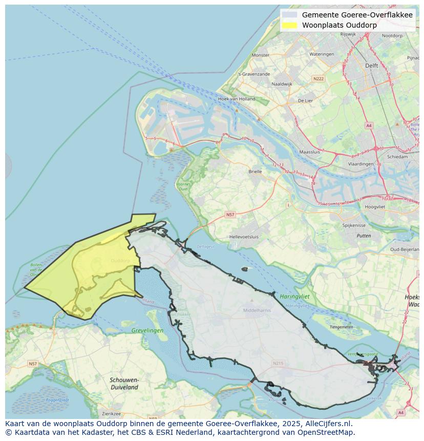 Afbeelding van de woonplaats Ouddorp op de kaart.