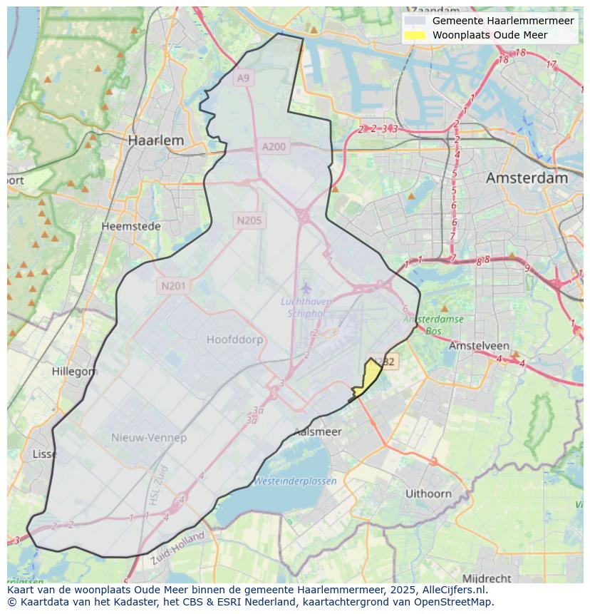 Afbeelding van de woonplaats Oude Meer op de kaart.