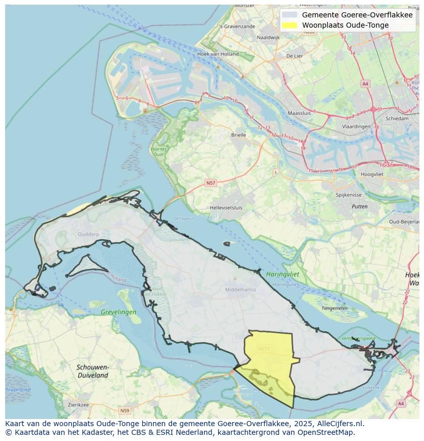 Afbeelding van de woonplaats Oude-Tonge op de kaart.