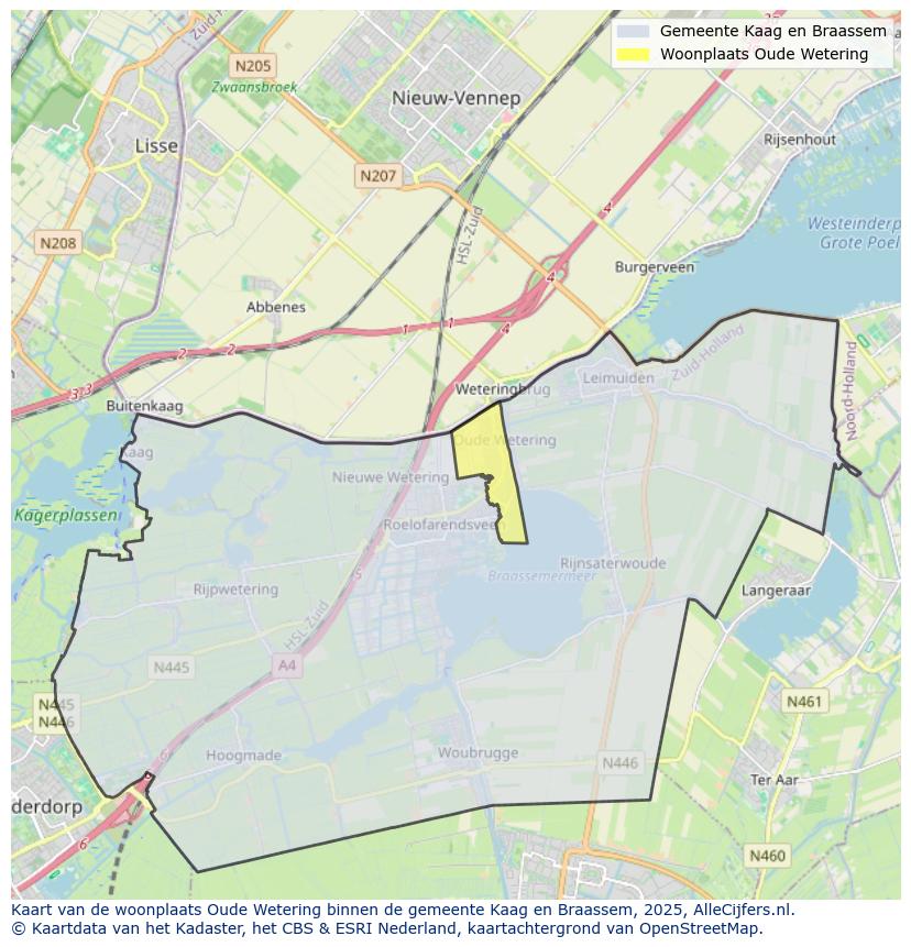 Afbeelding van de woonplaats Oude Wetering op de kaart.