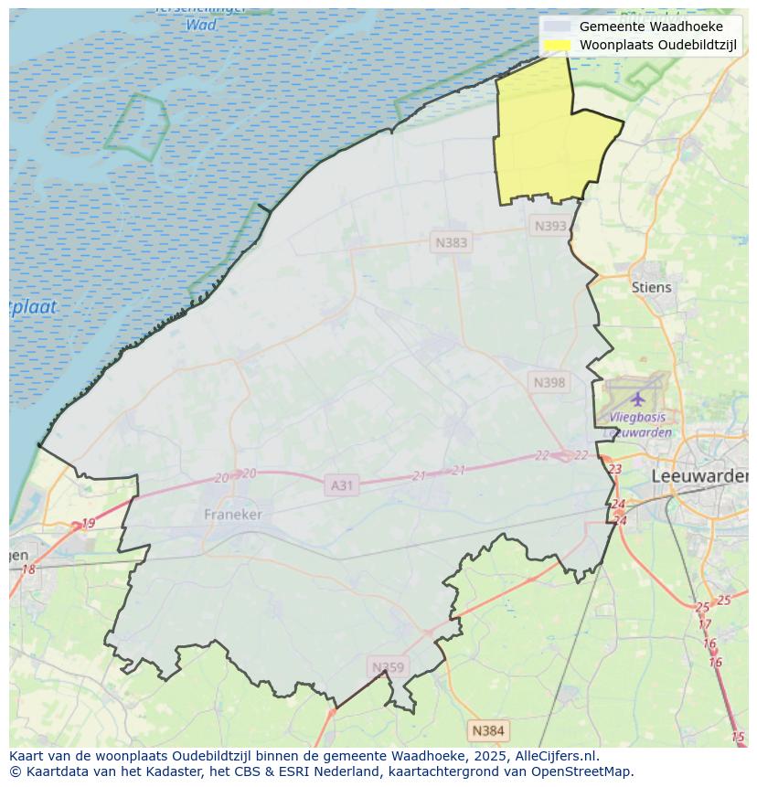 Afbeelding van de woonplaats Oudebildtzijl op de kaart.