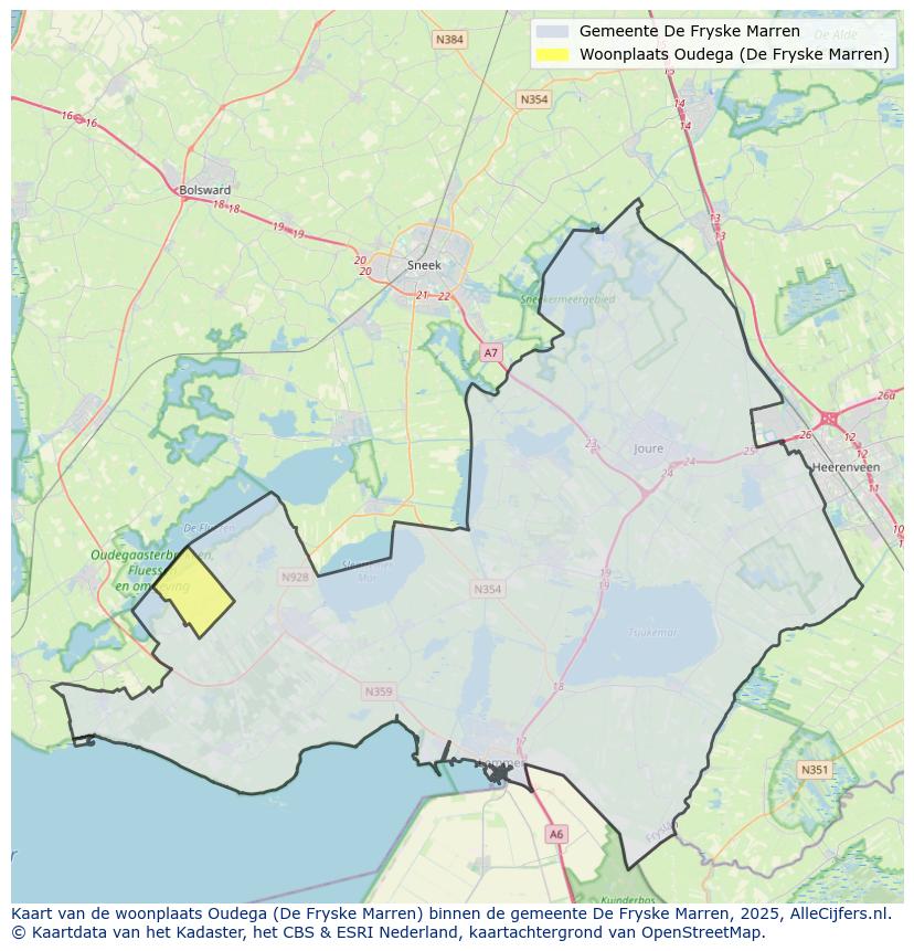 Afbeelding van de woonplaats Oudega op de kaart.