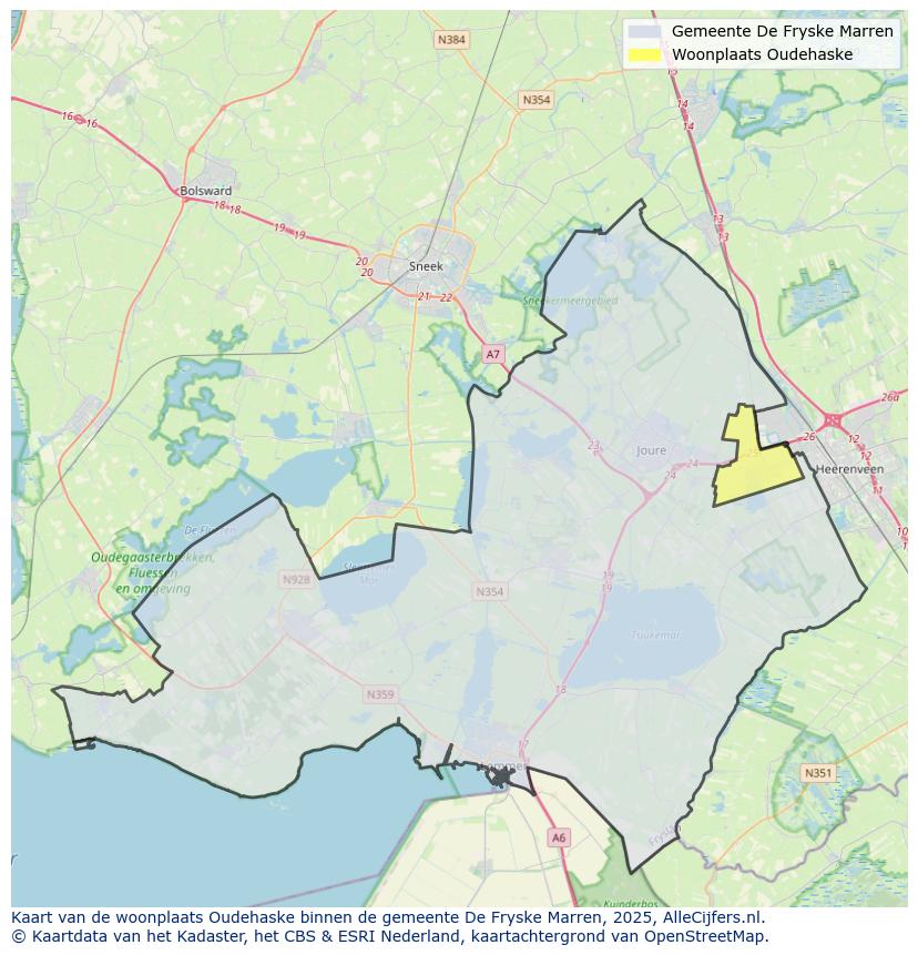 Afbeelding van de woonplaats Oudehaske op de kaart.