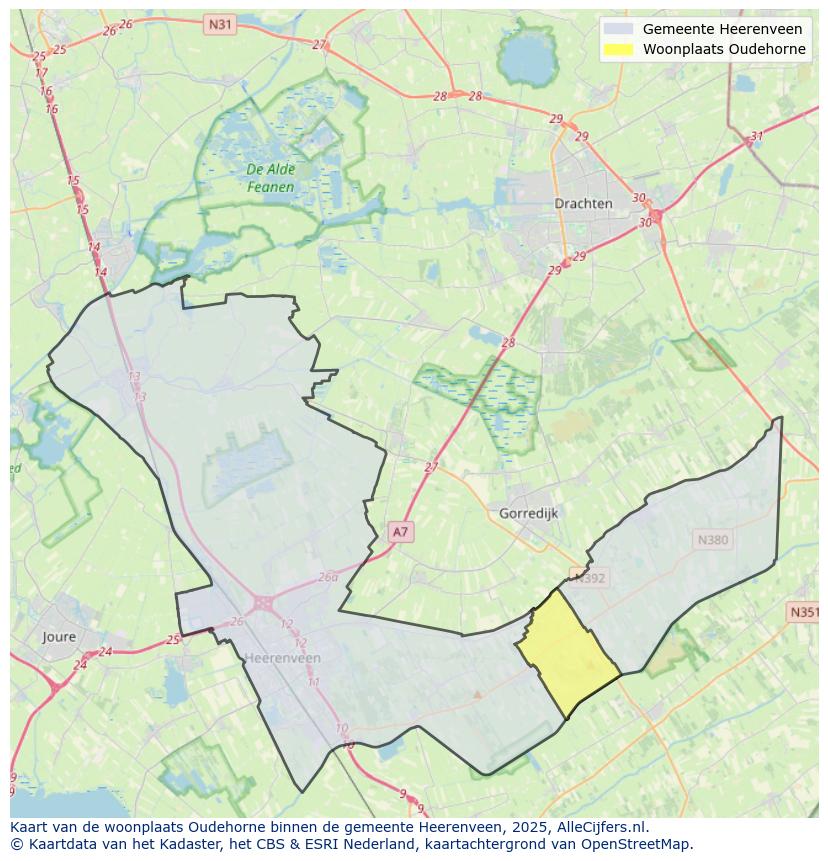 Afbeelding van de woonplaats Oudehorne op de kaart.