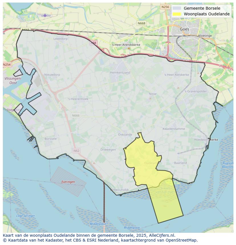 Afbeelding van de woonplaats Oudelande op de kaart.