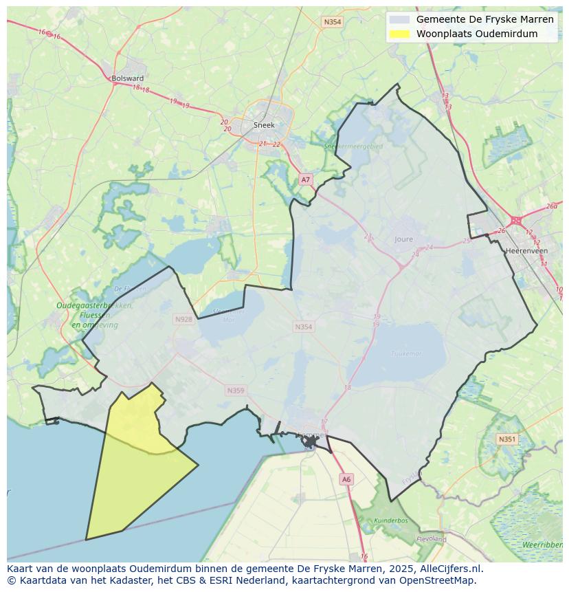 Afbeelding van de woonplaats Oudemirdum op de kaart.