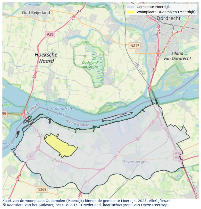 Afbeelding van de woonplaats Oudemolen op de kaart.