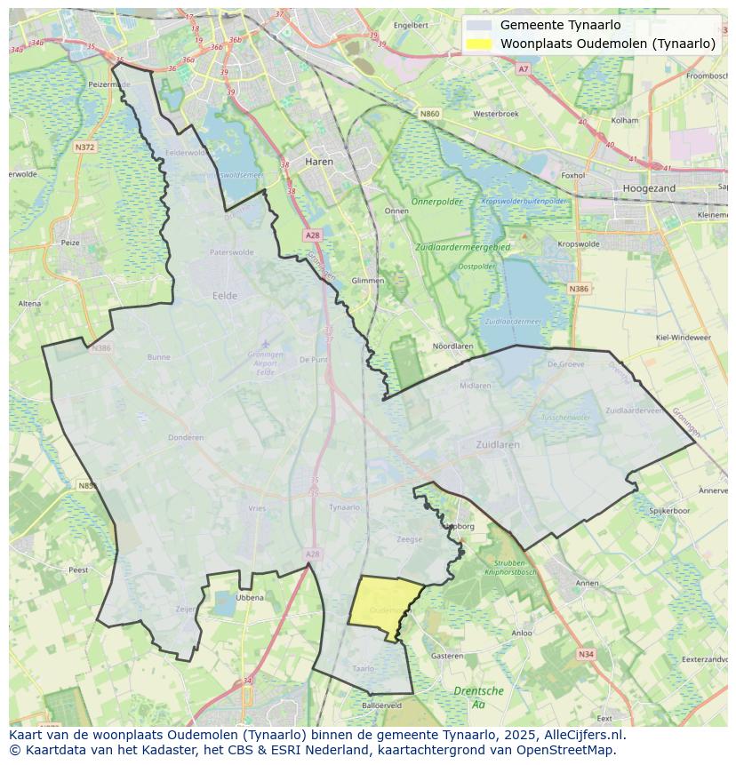 Afbeelding van de woonplaats Oudemolen op de kaart.