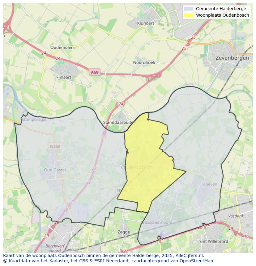 Afbeelding van de woonplaats Oudenbosch op de kaart.