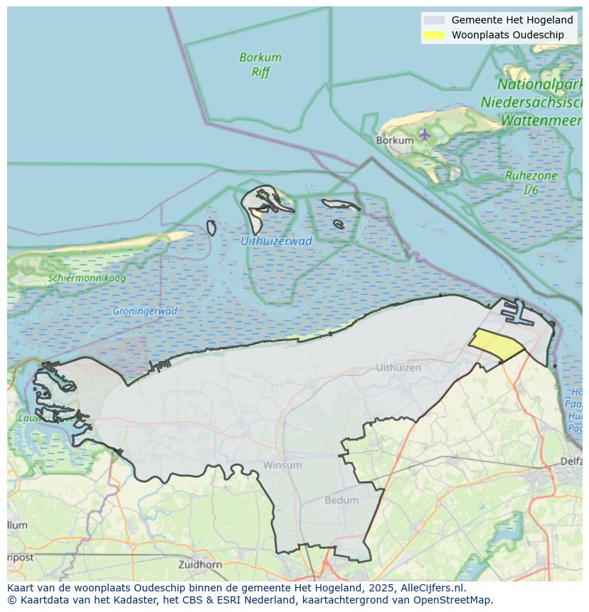 Afbeelding van de woonplaats Oudeschip op de kaart.