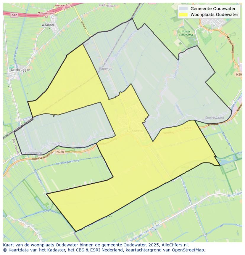 Afbeelding van de woonplaats Oudewater op de kaart.