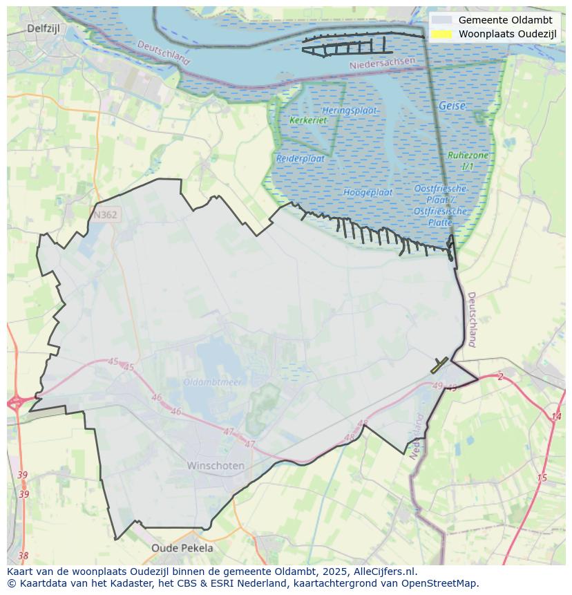 Afbeelding van de woonplaats Oudezijl op de kaart.
