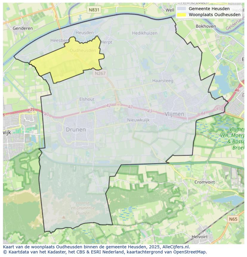 Afbeelding van de woonplaats Oudheusden op de kaart.