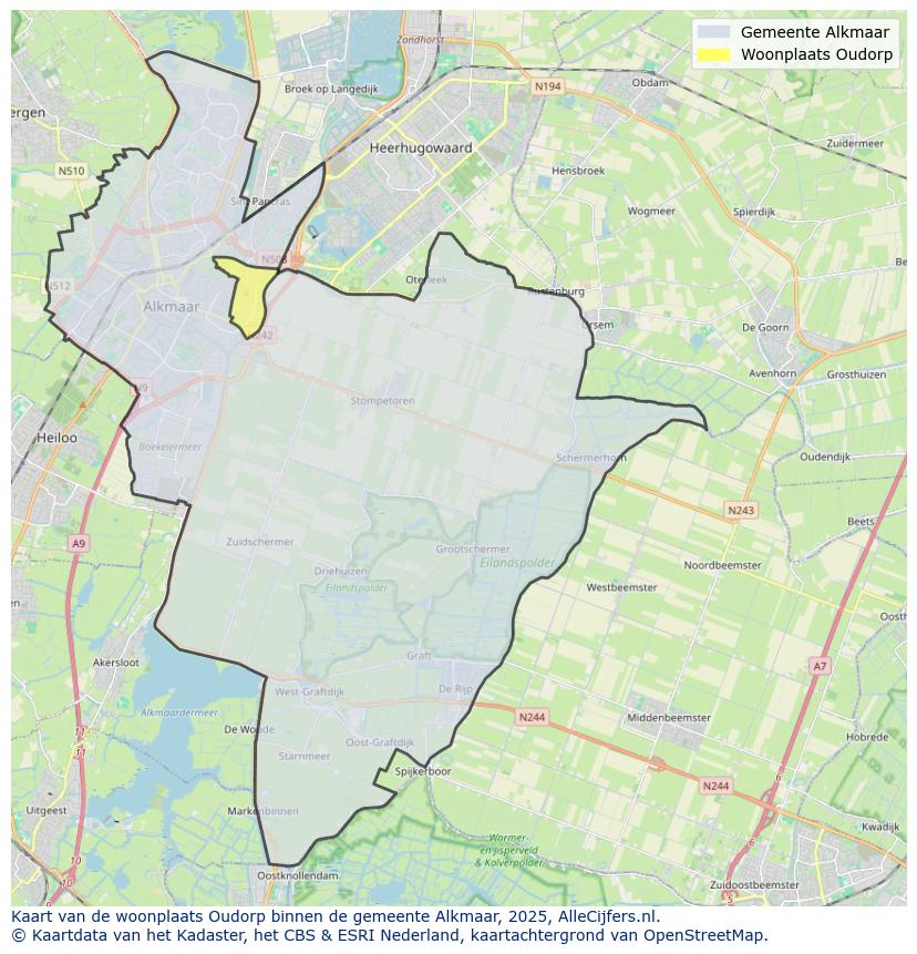 Afbeelding van de woonplaats Oudorp op de kaart.